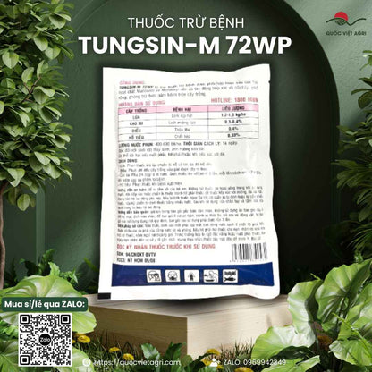 Thuốc Trừ Nấm TUNGSIN-M 72WP (Gói 100g) – Trừ Nấm Metalaxyl + Mancozeb, Trị Lem Lép Hạt, Loét Miệng Cạo – Quốc Việt Agri
