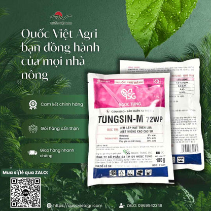 Thuốc Trừ Nấm TUNGSIN-M 72WP (Gói 100g) – Trừ Nấm Metalaxyl + Mancozeb, Trị Lem Lép Hạt, Loét Miệng Cạo – Quốc Việt Agri