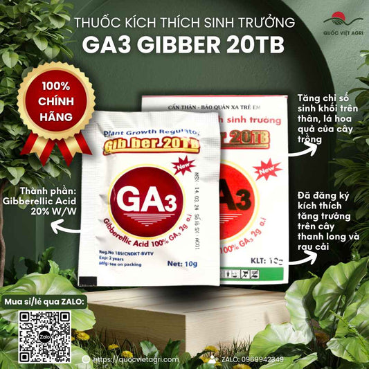 Thuốc Điều Hòa Sinh Trưởng GA3 GIBBER 20TB (Viên Sủi 10g) – Kéo Bông, Lớn Trái – Quốc Việt Agri