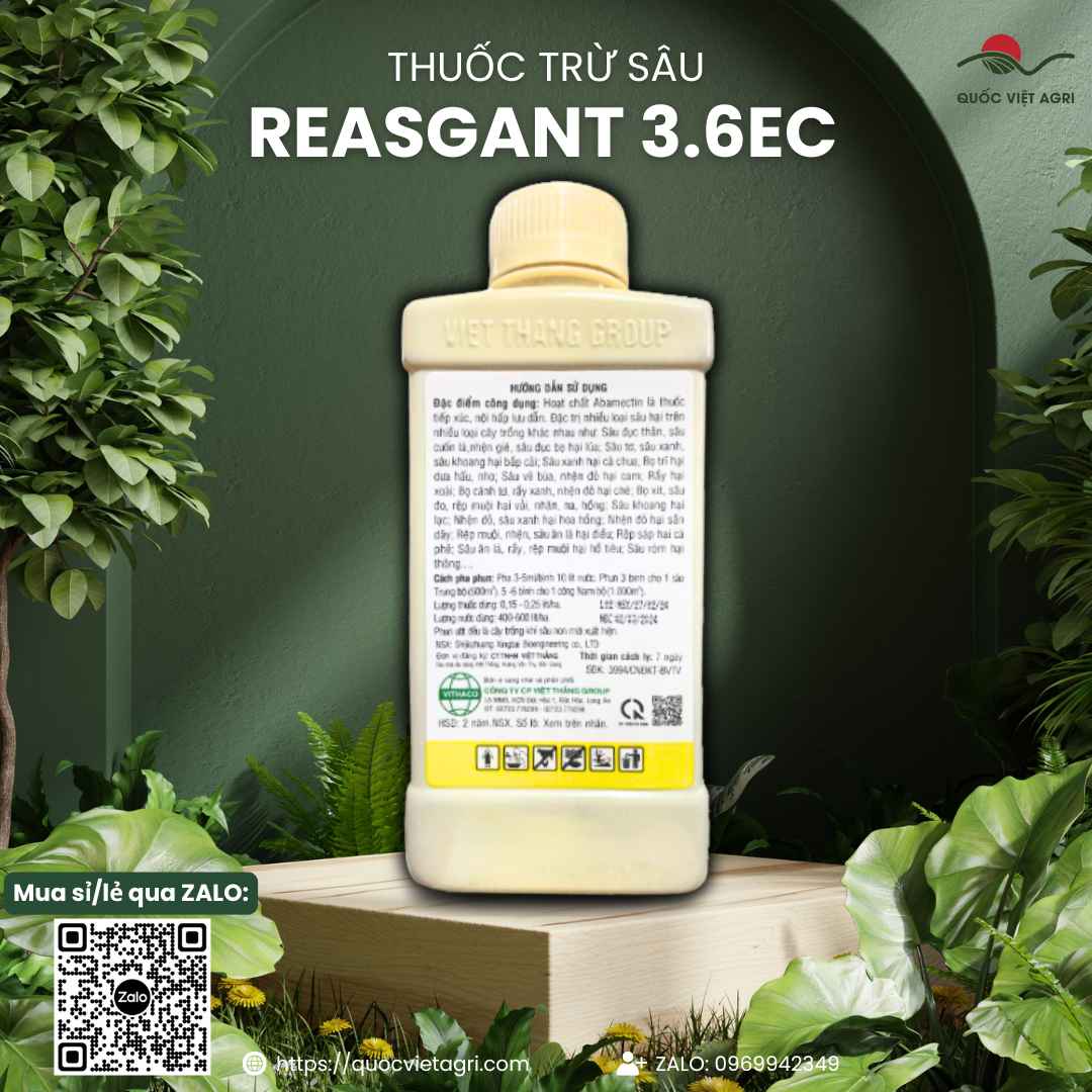 Thuốc Trừ Sâu REASGANT 3.6EC (Chai 450ml, Nước Trong) – Trừ Sâu Sinh Học Abamectin, Phổ Rộng – Quốc Việt Agri