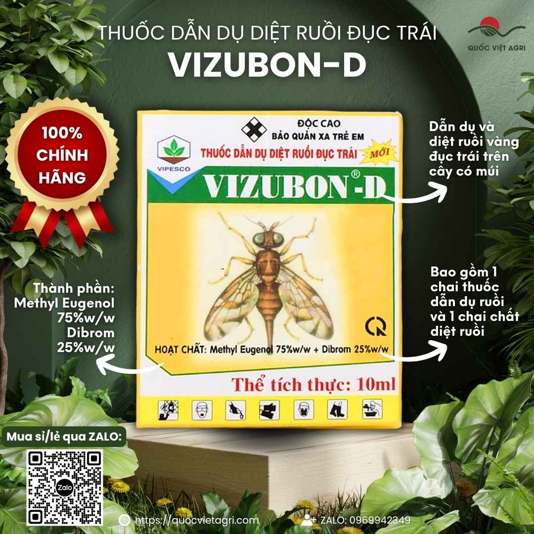 Thuốc dẫn dụ diệt ruồi đục trái VIZUBON-D hộp 10ml – Methyl Eugenol 75% + Dibrom 25% – Vipesco – ảnh giới thiệu