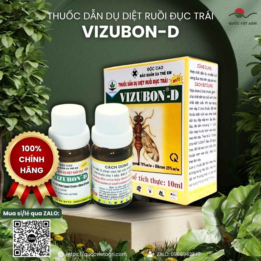 Thuốc dẫn dụ diệt ruồi đục trái VIZUBON-D hộp 10ml – Vipesco – hộp và 2 lọ thuốc