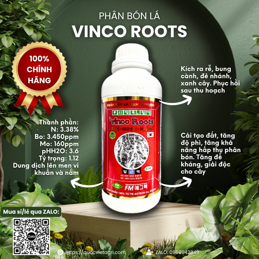  Chai phân bón sinh học Vinco Roots dung tích 1 Lít, thiết kế chuyên nghiệp.