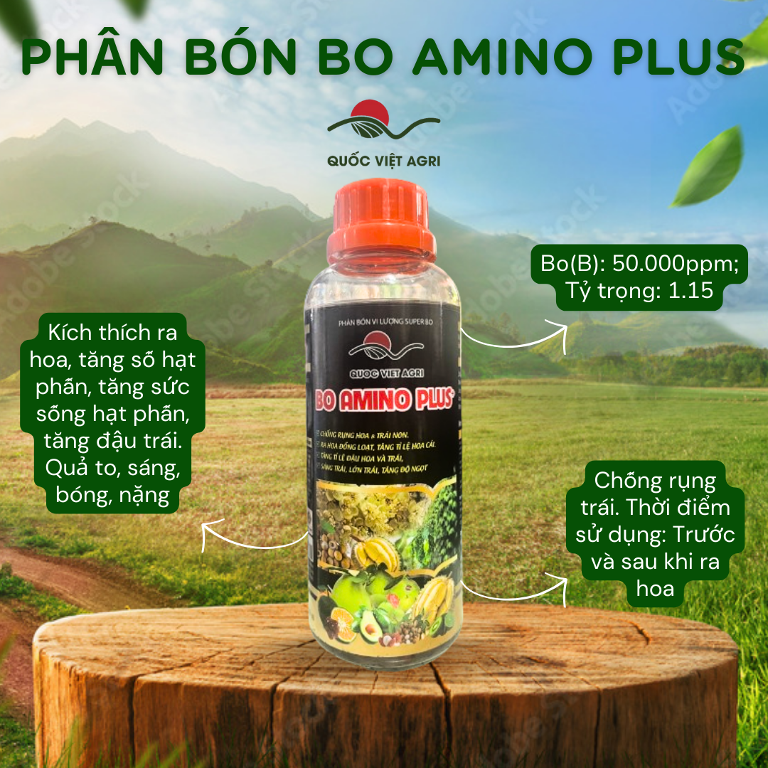 Mặt sau sản phẩm BO AMINO PLUS 500ml, hiển thị hướng dẫn sử dụng chi tiết