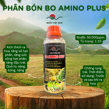 Mặt sau sản phẩm BO AMINO PLUS 500ml, hiển thị hướng dẫn sử dụng chi tiết