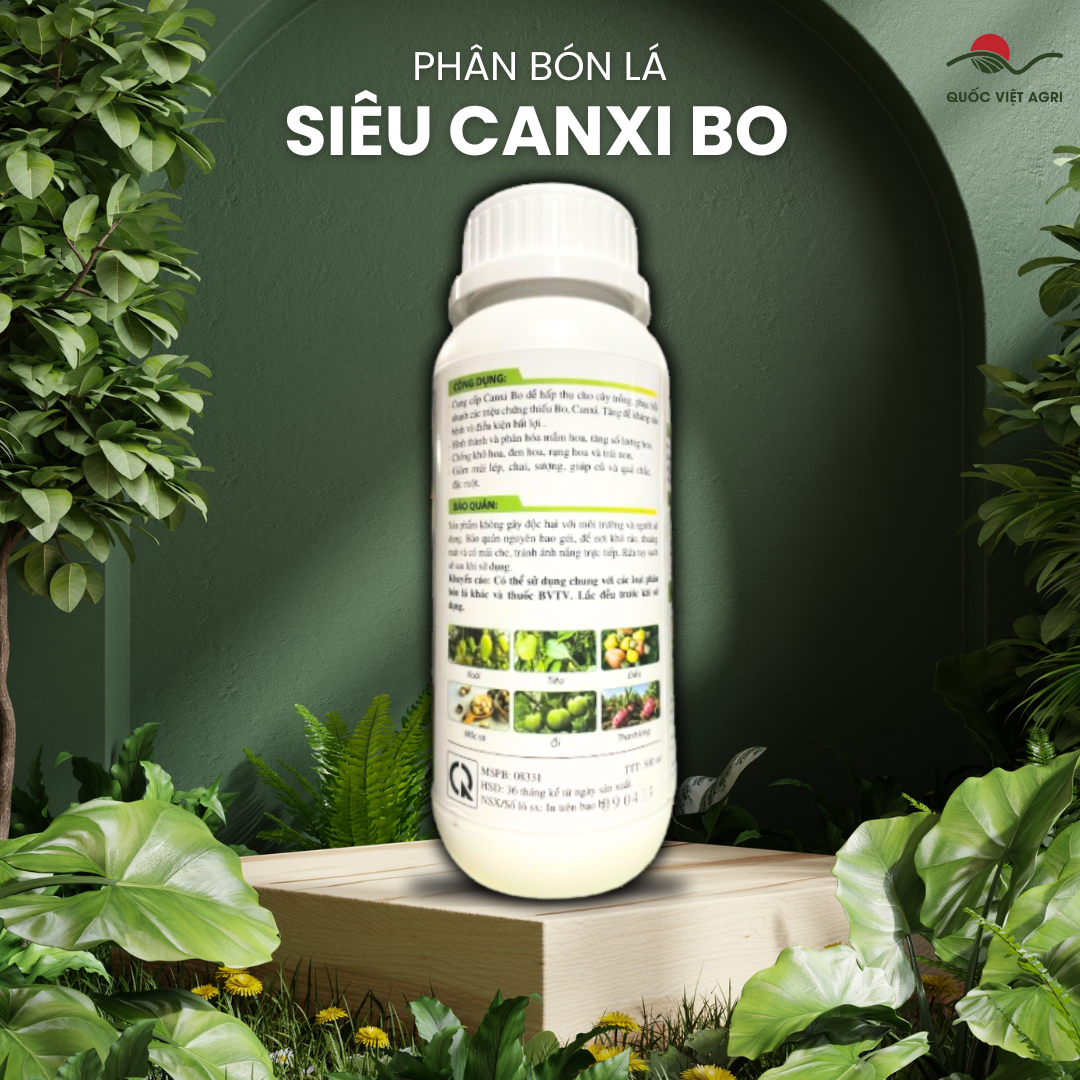 mat sau Chai phân bón lá Siêu Canxi Bo Nicotex 500ml, nổi bật với hình ảnh quả bưởi căng bóng, chắc khỏe.