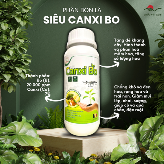 Mặt trước chai phân bón SIÊU CANXI BO 500ml hiển thị rõ thương hiệu và công dụng chính.