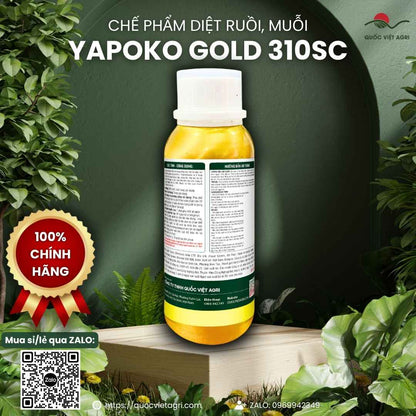 Mặt sau chai Yapoko Gold hiển thị hoạt chất Lambda-cyhalothrin và Thiamethoxam.