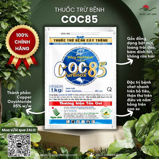 Gói thuốc trừ bệnh COC 85 WP 1kg — Copper Oxychloride 85%, gốc đồng, trị chết nhanh hồ tiêu, thán thư điều, nấm hồng cao su