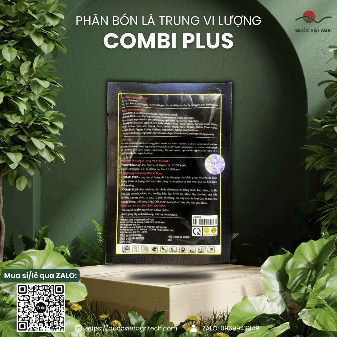 mặt sau sản phẩm combi plus phân bón lá vi lượng của quốc việt agri