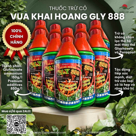 Hình ảnh combo 10 chai thuốc trừ cỏ Vua Khai Hoang GLY 888 900ml, giải pháp tiết kiệm cho nhà nông chuyên nghiệp.

