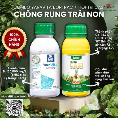 Combo thuốc đậu trái chống rụng Yara Vita Bortrac 500ml và Casi Hợp Trí 500ml.