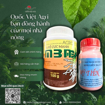 Ảnh toàn diện combo Keo Liền Da Cây Mỹ Tiến và Bột Kích Rễ Cực Mạnh 100g, chuyên dùng để giâm chiết cành, sản phẩm chính hãng.
