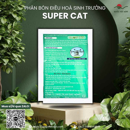 Mặt sau gói phân bón lá SUPER CAT 10g với thành phần và hướng dẫn sử dụng trên bao bì.