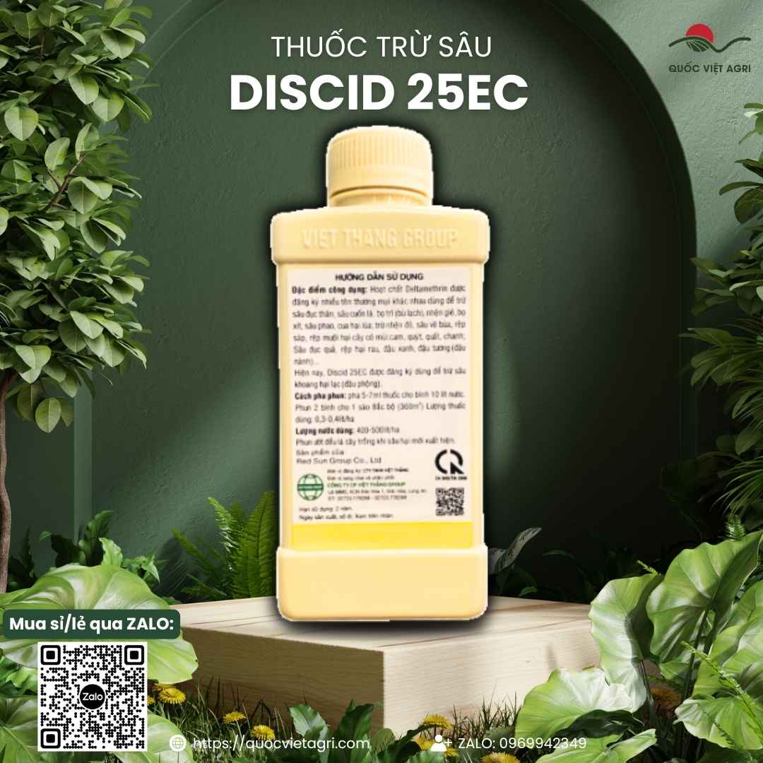 Chai thuốc trừ sâu DISCID 25EC (Deltamethrin) 450ml – mặt nhãn hướng dẫn sử dụng