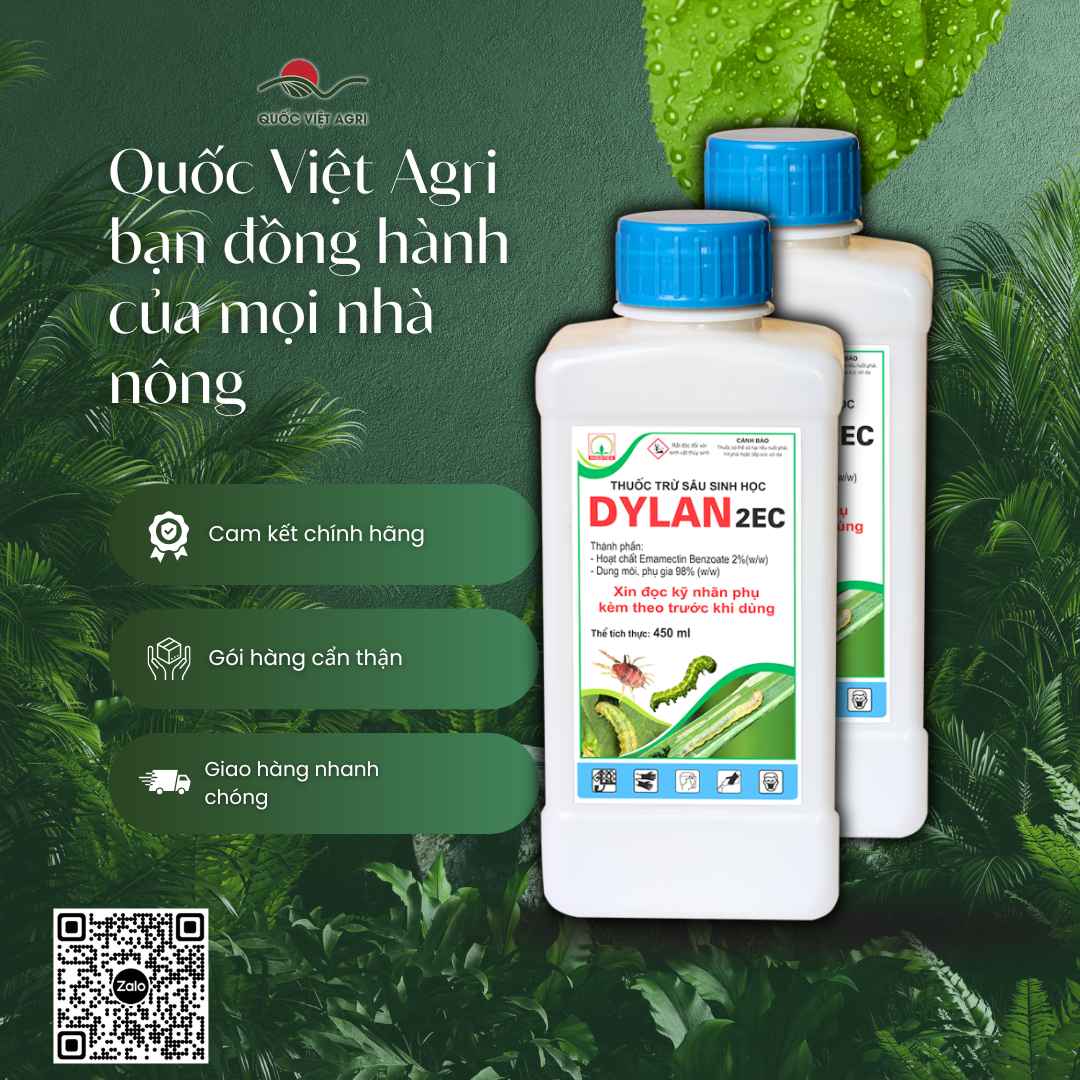 Ảnh toàn diện kèm bảng thành phần Emamectin benzoate 2% diệt sâu cuốn lá, nhện đỏ.