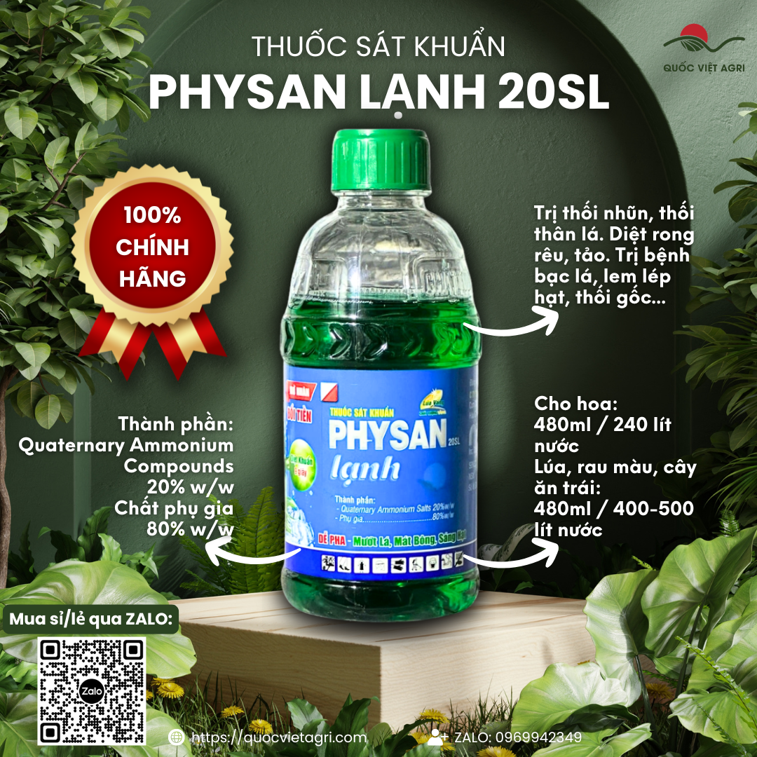Thuốc trừ bệnh Physan 20SL chai 480ml – Quaternary Ammonium Salts 20% w/w