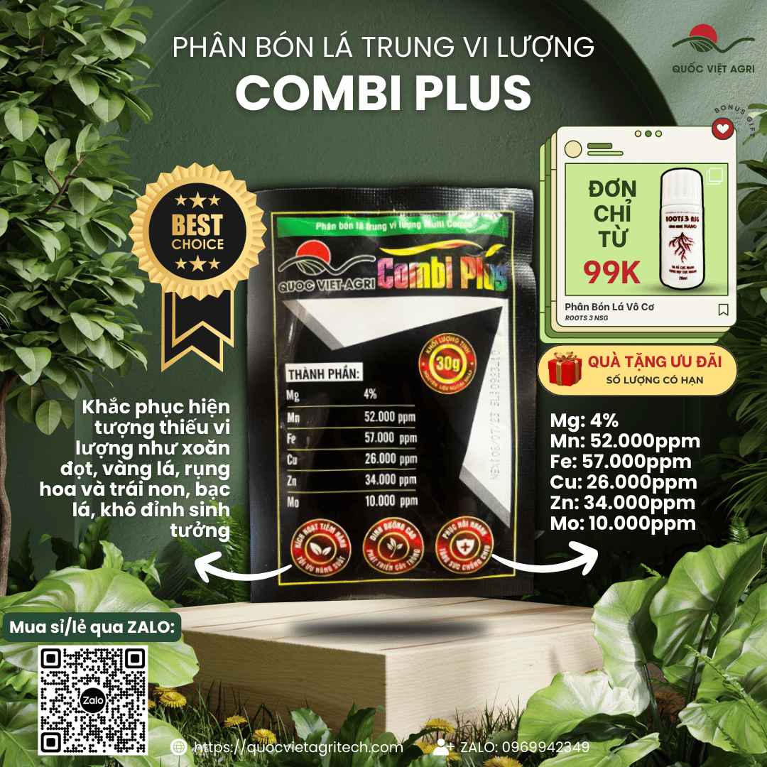 mặt trước của sản phẩm combi plus phân bón lá vi lượng của quốc việt agri