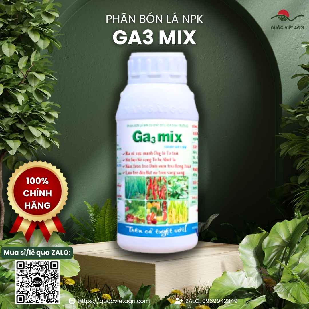 Mặt sau chai phân bón lá GA3 Mix 500ml, chuyên dùng để kích thích sinh trưởng, bung đọt, sản phẩm chính hãng.
