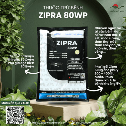 Gói thuốc ZIPRA 80WP 500g – mặt trước in rõ thành phần và thương hiệu