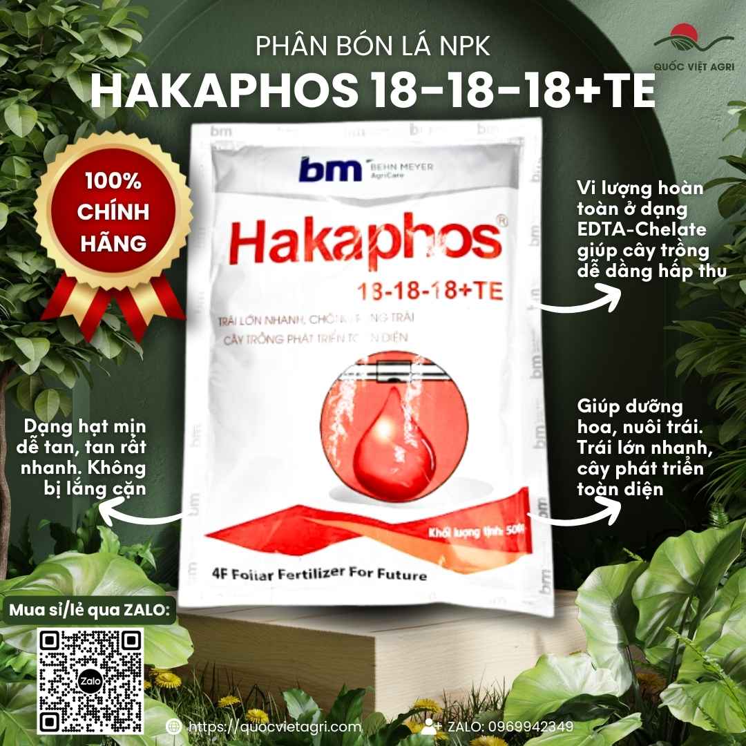 Mặt trước gói Phân bón NPK hòa tan Hakaphos 18-18-18+TE 250g Behn Meyer Đức.