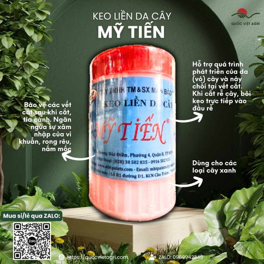 Mặt trước hũ keo liền da cây MỸ TIẾN 225g, chuyên dùng cho cây cảnh, bonsai, giúp liền sẹo vết cắt.
