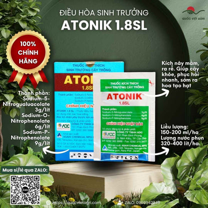 Mặt trước hộp thuốc kích thích sinh trưởng Atonik 1.8SL 10 gói x 10ml Nhật Bản.