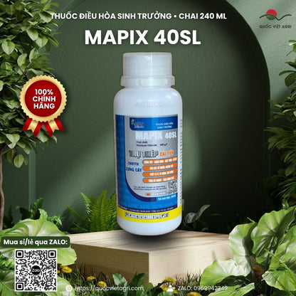 Mặt trước chai thuốc điều hòa sinh trưởng MAPIX 40SL (Trụ Thép Cải Tiến) 240 ml – mepiquat chloride 400 g/L, sản phẩm chính hãng của Quốc Việt Agri