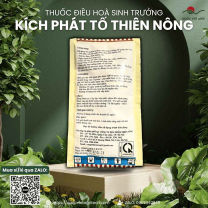 Mặt sau gói Kích Phát Tố Thiên Nông 100g với thông tin thành phần hoạt chất điều hòa sinh trưởng và hướng dẫn sử dụng chi tiết.