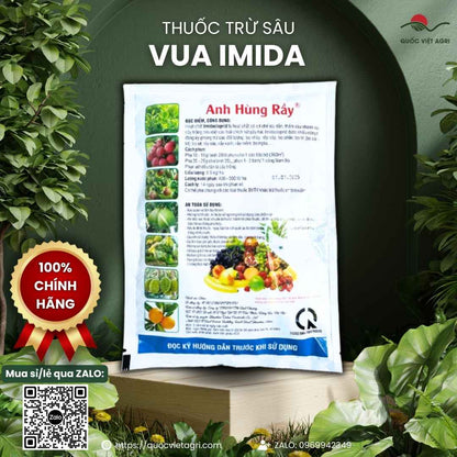 Mặt sau gói thuốc trừ sâu Vua Imida 100g với thông tin thành phần hoạt chất Imidacloprid và hướng dẫn sử dụng chi tiết.

