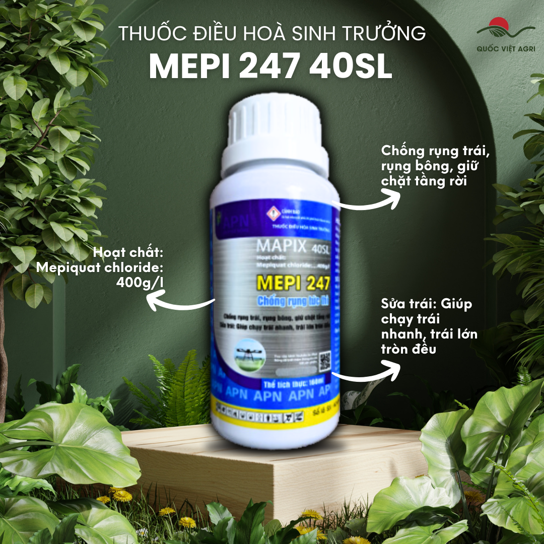 Mặt trước chai thuốc sinh trưởng MEPI 247 40SL 160ml chính hãng An Phát Nông, hiển thị rõ nét thông tin và thương hiệu