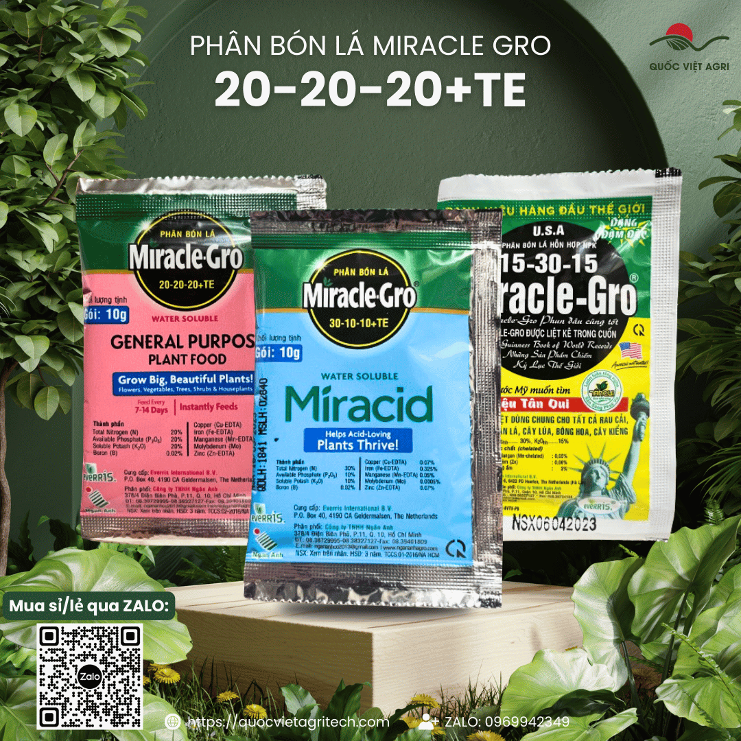 Phân bón lá NPK HÀ LAN Miracle Gro 20-20-20+TE (gói 10g)