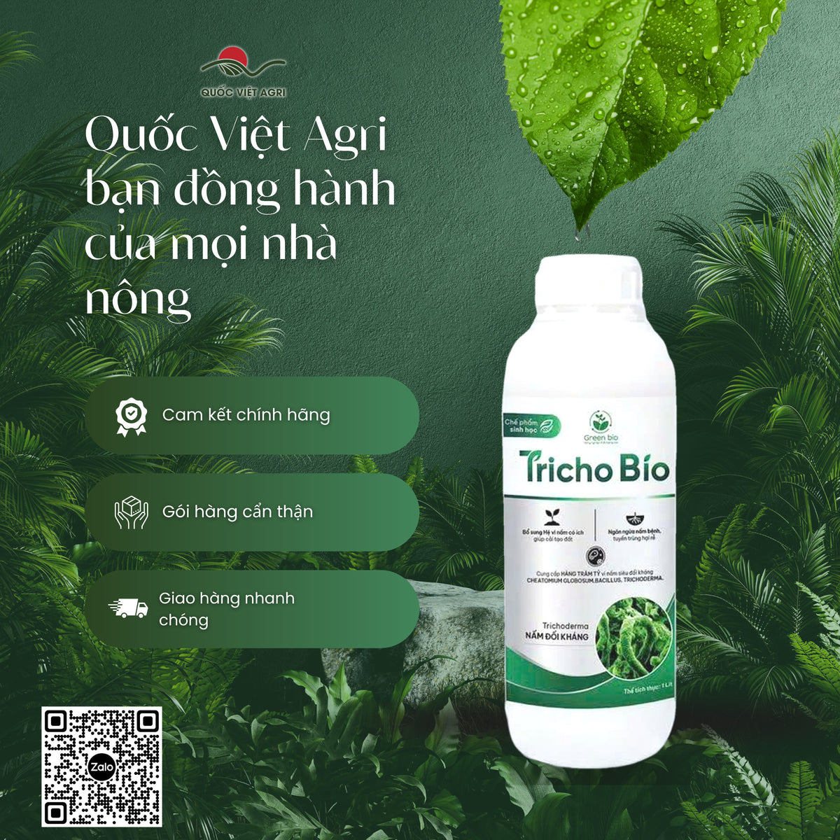 Tricho Bio 1 lít tại Quốc Việt Agri: cam kết chính hãng, gói hàng cẩn thận, giao hàng nhanh