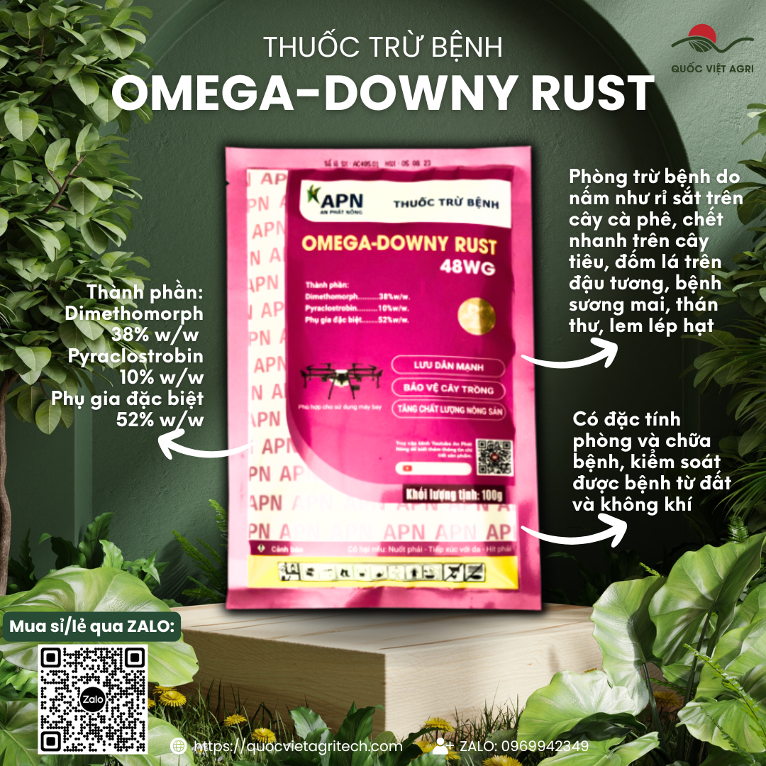 Thuốc trừ bệnh OMEGA DOWNY RUST 48WG (gói 100g) - Chính hãng An Phát Nông phòng rỉ sắt trên cây trồng
