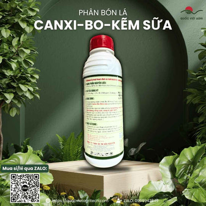 Bảng thành phần Canxi, Bo, Kẽm, Chitosan mặt sau chai Canxi Bo Sữa.