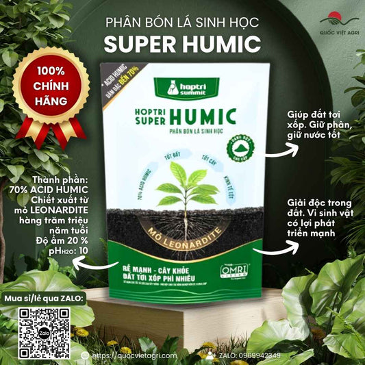 Mặt trước gói Phân bón Hợp Trí SUPER HUMIC 1KG chính hãng Hợp Trí Summit.