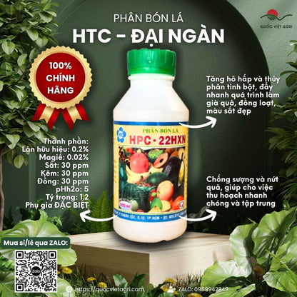Mặt trước chai HTC Đại Ngàn 500ml, chuyên dùng kích chín trái cây đồng loạt và làm già lá tạo mầm hoa.