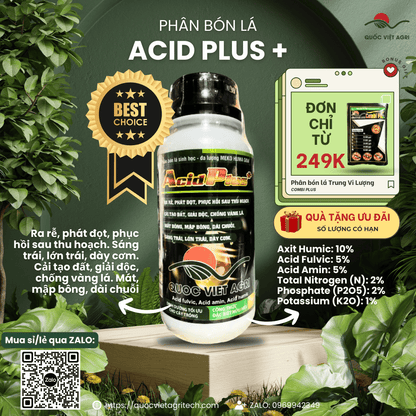 Mặt trước chai Phân bón hữu cơ ACID PLUS+ 500ml phục hồi rễ Quốc Việt Agri.