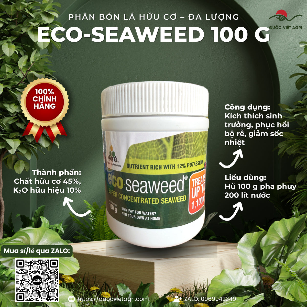 Phân bón lá hữu cơ – đa lượng eco-seaweed hũ 100g – OCP – ảnh giới thiệu, thành phần – công dụng – liều dùng