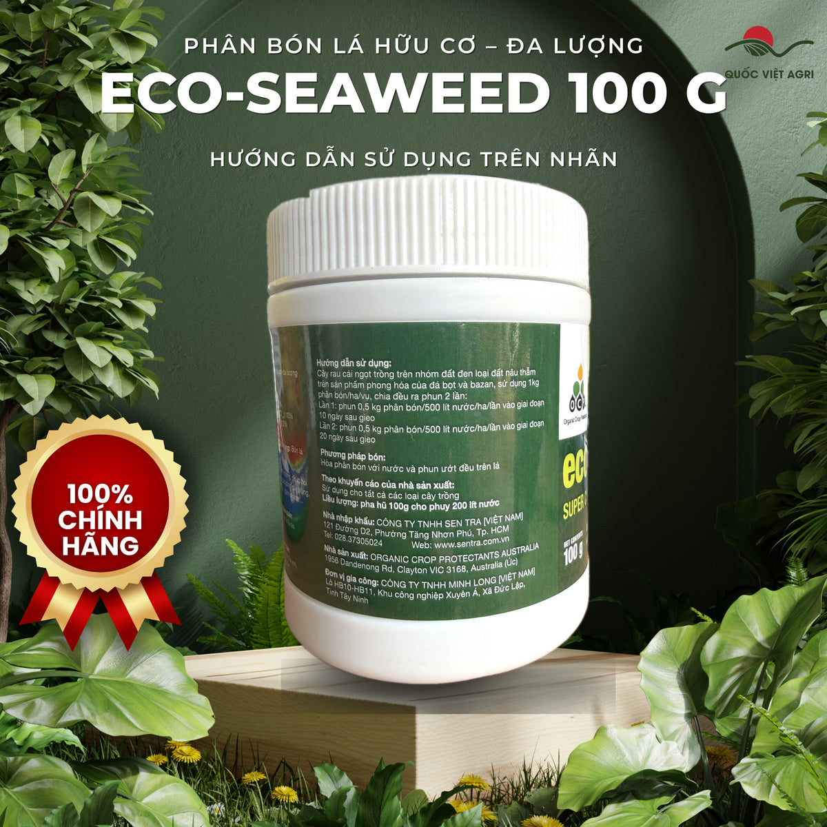 Phân bón lá hữu cơ – đa lượng eco-seaweed hũ 100g – OCP – hướng dẫn sử dụng trên nhãn