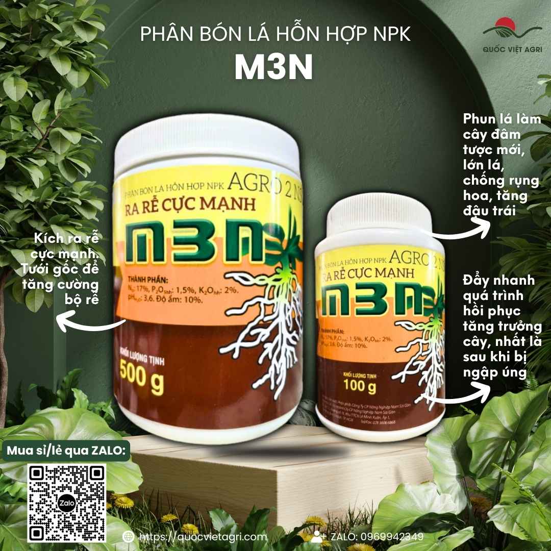 Mặt trước gói phân bón Kích Thích Ra Rễ Cực Mạnh 100g, chuyên dùng để giâm chiết cành, thay thế N3M.


