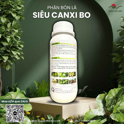Mặt sau chai phân bón lá Siêu Canxi Bo Nicotex 500ml với thông tin thành phần Canxi 7%, Bo 20.000ppm và hướng dẫn sử dụng chi tiết.