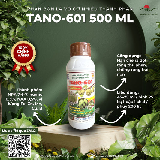Phân bón lá TANO-601 chai 500ml – NPK 7-6-7 vi lượng – SPC – ảnh giới thiệu, thành phần – công dụng – liều dùng