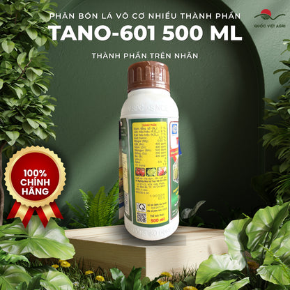 Phân bón lá TANO-601 chai 500ml – NPK 7-6-7 vi lượng – SPC – thành phần trên nhãn