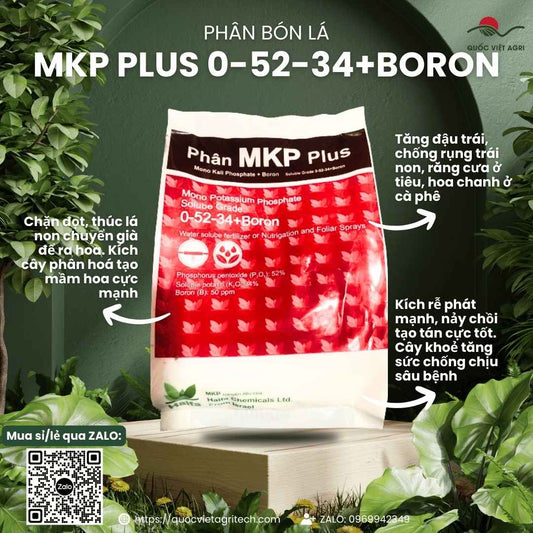 Mặt trước gói phân bón lá MKP Haifa Plus 0-52-34 1kg, chuyên dùng để chặn đọt, siêu kích hoa, nhập khẩu Israel.