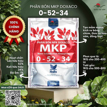 Mặt trước bao bì phân bón lá MKP Haifa Plus 0-52-34 Doxaco gói 1kg.