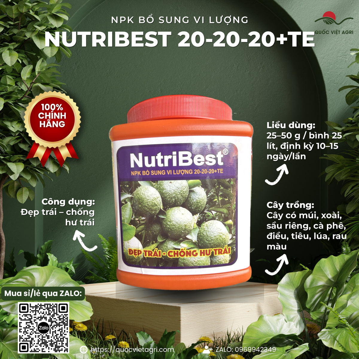 Phân bón NPK 20-20-20+TE NutriBest hủ 500g – Tân Hiệp Thành – ảnh giới thiệu, công dụng – liều dùng – cây trồng