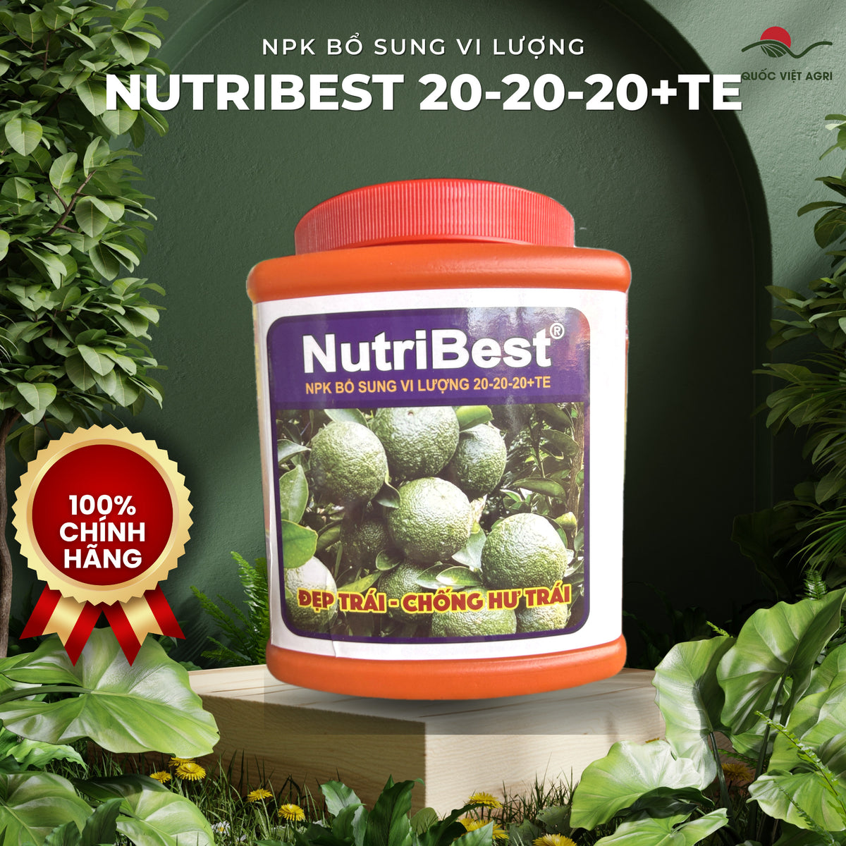 Phân bón NPK 20-20-20+TE NutriBest hủ 500g – Tân Hiệp Thành – mặt trước