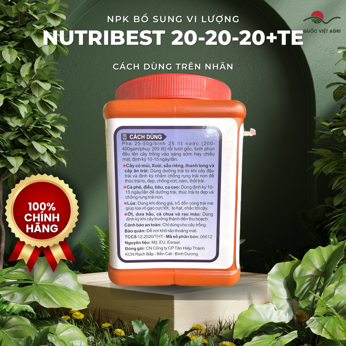 Phân bón NPK 20-20-20+TE NutriBest hủ 500g – Tân Hiệp Thành – cách dùng trên nhãn