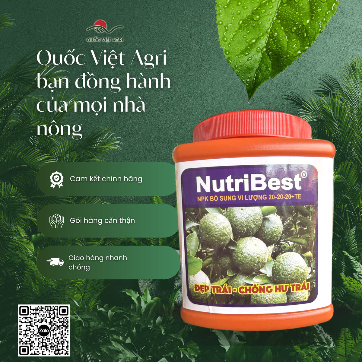 Phân bón NPK 20-20-20+TE NutriBest hủ 500g – Tân Hiệp Thành – phân phối chính hãng bởi Quốc Việt Agri
